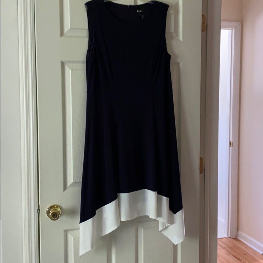 DKNY Asymmetrical Navy and White Dress